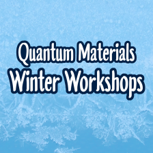 Text "Quantum Materials Winter Workshops" on a pale blue, icy patterned background.